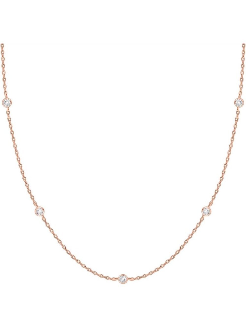 14K Gold Plated Layering Necklace for Women - Sparkling CZ Station Chain